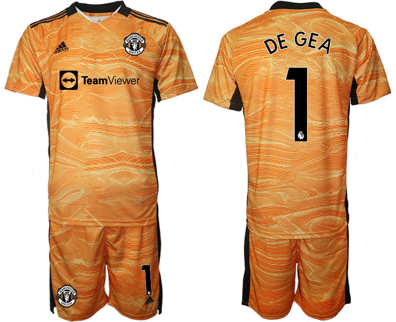 Men 2021-2022 Club Manchester United Orange Yellow goalkeeper #1 Soccer Jersey